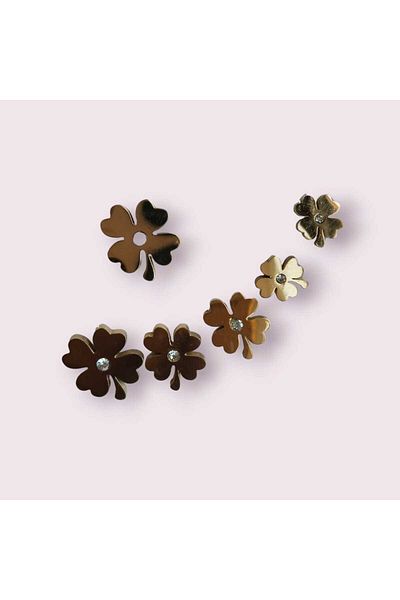 Begonia Accessories Steel Zircon Stone Clover Shaped Stud Earrings Set of 3 5mm 7 mm and 8 mm