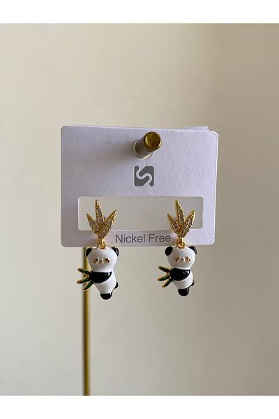 Çelik Zircon Stone Panda Earrings