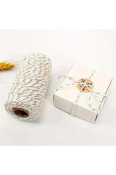 saratremo White and gold twine - 50m roll for elegant gifts and decor