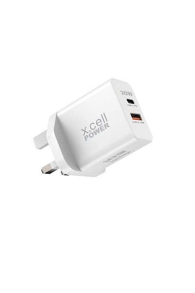X.Cell Xcell 20W GaN III Dual Port Charger | USB-C PD 20W + USB-A 18W | Compact, Safe, Fast – White