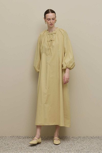 Fahhar Wide Voile Dress Light Yellow
