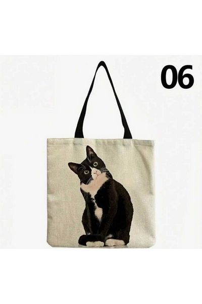 saratremo Geantă tote cu design pisică 06 – 100% in, 40x38 cm