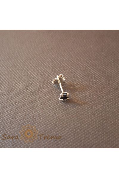 saratremo Unisex Silver Earring 925 with Black Square Zirconia Crystal, 3 mm