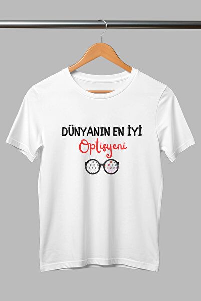 giftkonsept تي شيرت أبيض قطني للجنسين مطبوع عليه أفضل عيادة بصرية في العالم