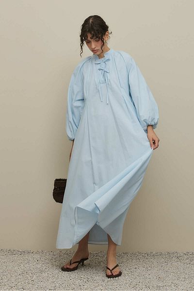 Fahhar Wide Voile Dress Light Blue