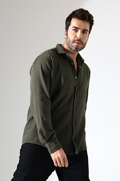 GÖMLEKÇİNİZ Men's Shirt Oversize Fit Gabardine Fabric Snap Tie Shirt