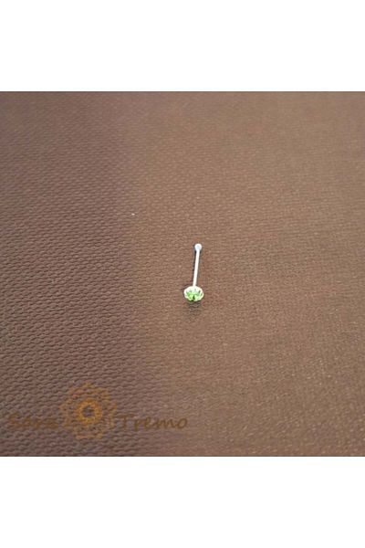 saratremo Silver Nose Piercing with Green Zirconia Crystal - Made in Thailand
