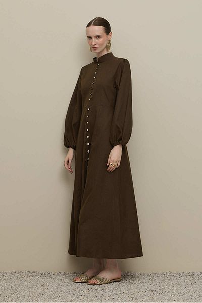 Fahhar Britli Lyocell Linen Dress Brown