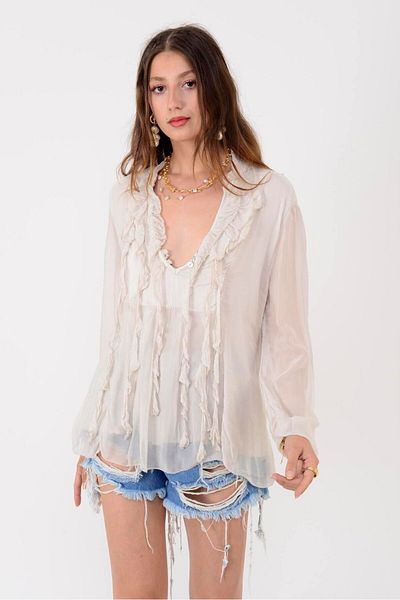 Park Moda 8603 Costello Silk Bluz with Front Riffir Detail