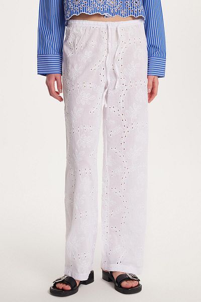 Tudors Women's Regular Fit 100% Cotton Elastic Waist Wide Leg Ecru Trousers