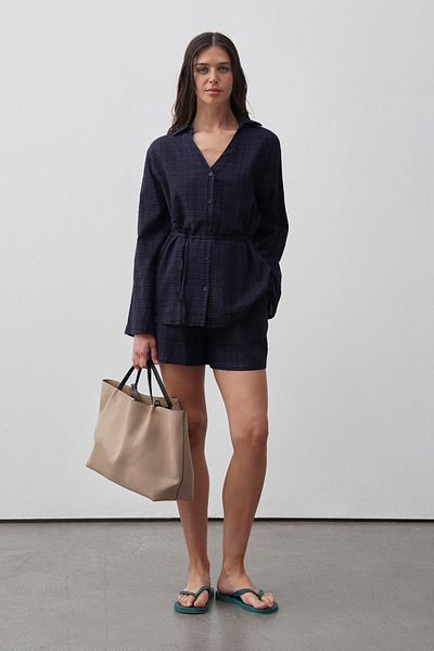 mathilda store Women's Navy Blue Leo Shirt Shorts Set