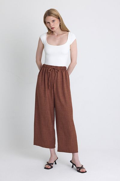 Rays Coffee Waist Elastic Cotton Knitted Trousers 8045A