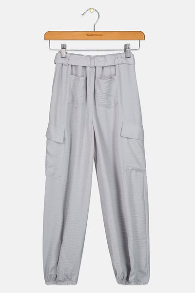 Koton Kids Girl Solid Belted Cargo Pants, Grey