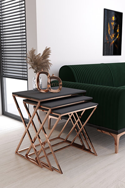 ysnn aksesuar ROYAL 3'LÜ KARE ZİGON BAKIR KAPLAMA ANTRASİT MEMBRAN