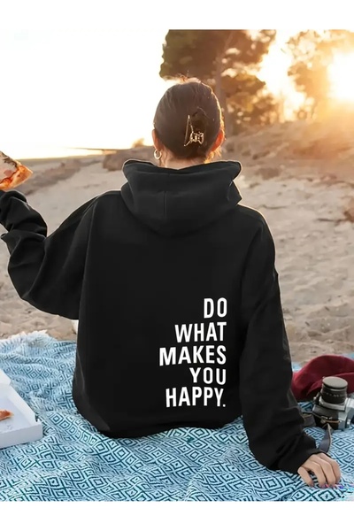 FUFLUNS افعل ما يجعلك سعيدًا، سويت شيرت مطبوع كبير الحجم