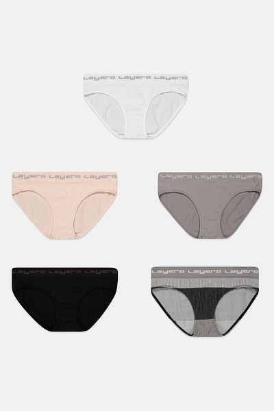 Layer 8 Women 5 Pack Brand Logo Pull On Panties, Black/White/Combo