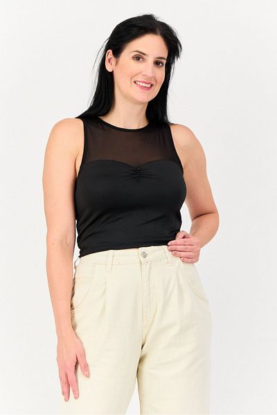 Don't Call Me Jennyfer Women Crew Neck Sleeveless Ruched Top, Black
