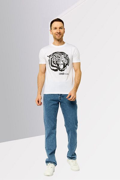 Cavalli Class Men Crew Neck Short Sleeves Graphic Print T-Shirt, White