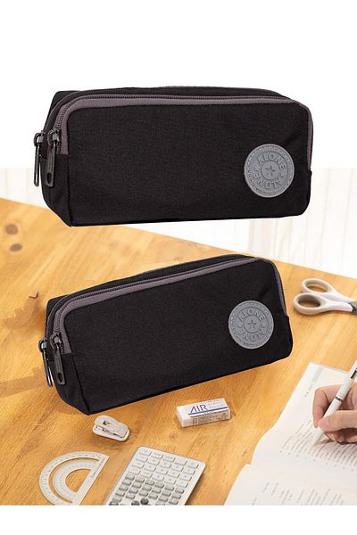 Alone Double Eyed School Pen Holder Pencil Bag-311 Black Gray