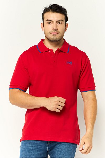 Cavalli Class Men Regular Fit Short Sleeve Brand Logo Polo Shirt, Red