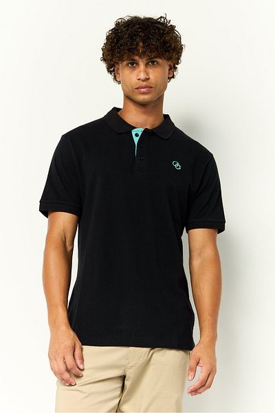 Cavalli Class Men Regular Fit Embroidered Logo Short Sleeves Polo Shirt, Black