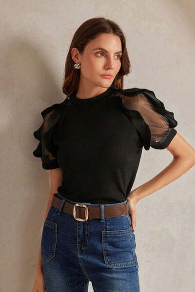 StreetWear Outlet Tricou elegant pentru femei cu mânecă scurtă și volane