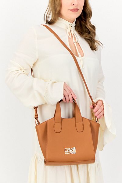 Cavalli Class Women Annalaura Brand Logo Satchel Bag, Caramel
