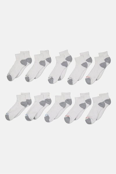 U.S. Polo Assn. Men 10 Pairs Quarter Crew Socks, White Combo