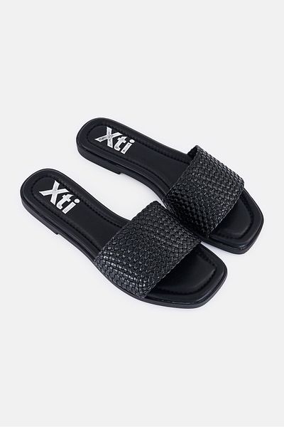 XTI صندل نسائي منسوج سهل الارتداء، أسود