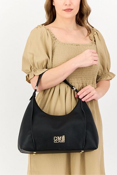 Cavalli Class Women Hardware Logo Shoulder Bag, Black