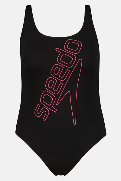 SPEEDO Women Brand Logo One Piece Swimsuit, Black/Pink