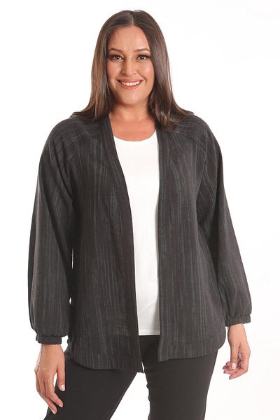 Metpoint Trend42Plus Large Size Fabric Striped Oversize Black Jacket with Elastic Sleeves
