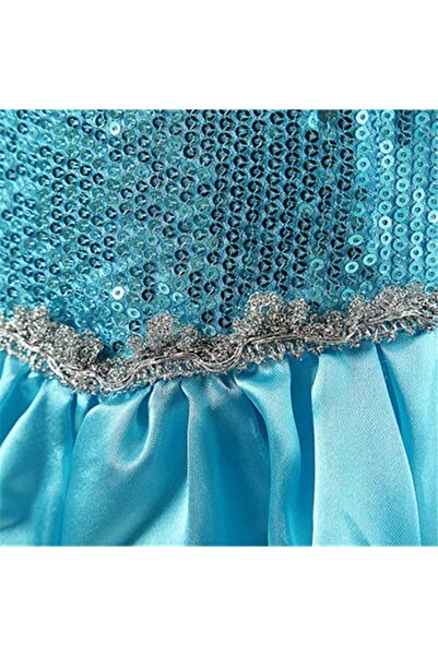 OEM Rochita Elsa cu trena si coronita, albastra, 5-6 ani, 120cm