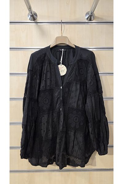 Park Moda Italian Blouse Floral Scalloped Cotton