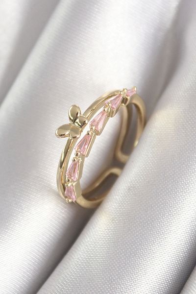 Skygo Brass Gold Color Zircon Stone Butterfly Figure Women's Ring