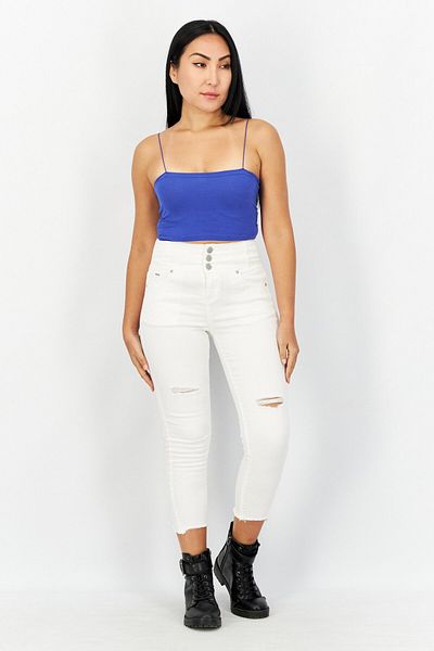 Sinsay Women Square Neck Spaghetti Sleeve Solid Top, Blue
