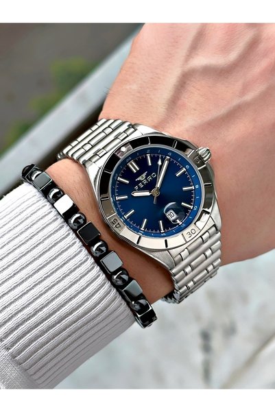 FERRO Silver Color Steel Case Cord Original Men's Wrist Watch + Bracelet