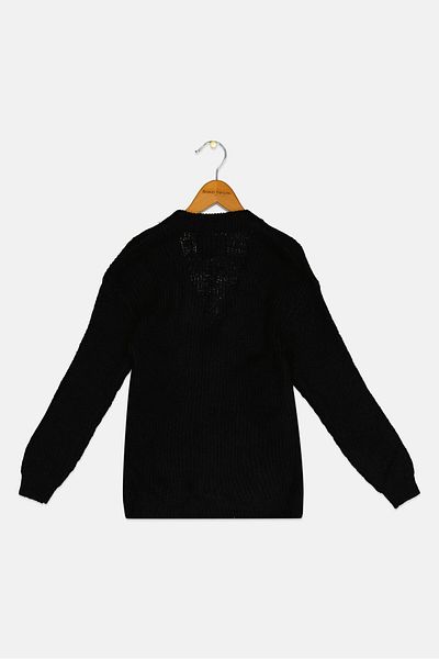 Overkids Kids Girl Knitted Long Sleeve Cardigan, Black