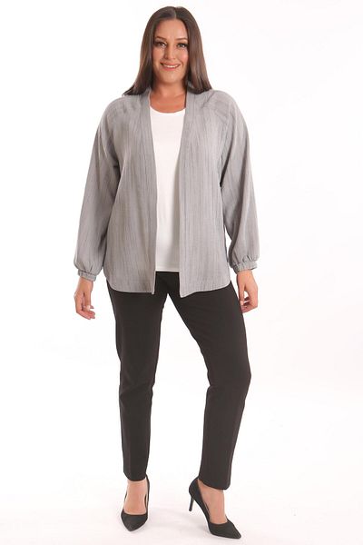 Metpoint Trend42Plus Large Size Fabric Striped Oversize Gray Jacket with Elastic Sleeves