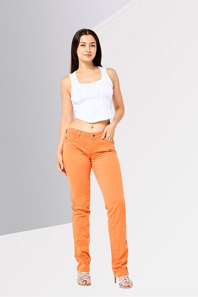 Harmont & Blaine Women Regular Fit Brand Logo Chino Pants, Orange