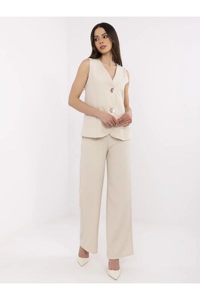 UniqueStore.ro Elegant Beige Set With Trousers And Elegant Vest With Decorative Buttons - M