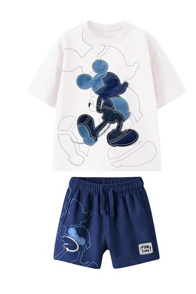 Lolliboomkids Girls - Boys Denim Applique Detailed Cotton T-Shirt Shorts Bottom Top Set