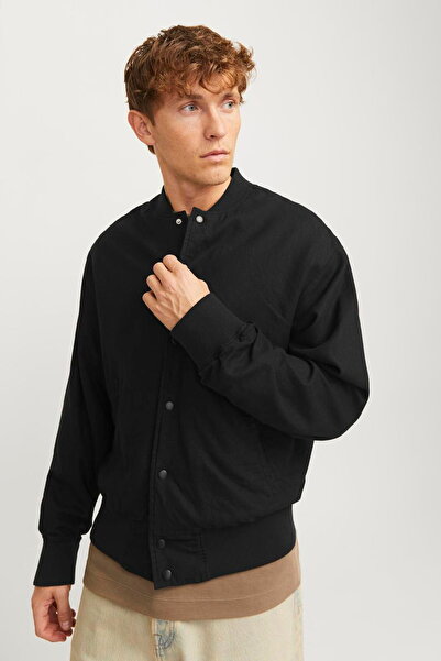 Jack & Jones Baseball Collar Ribbed Linen Blend Bomber Jacket - Ario