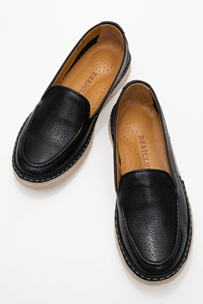 Dericlub Women's Orthopedic Sole Comfort Casual Shoes Real Leather Cr 2206 Black