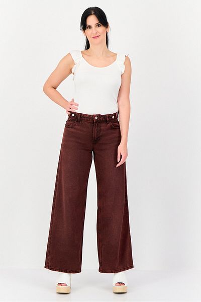 Don't Call Me Jennyfer Women Regular Fit Plain Non Stretchable Wide Leg Jeans, Maroon