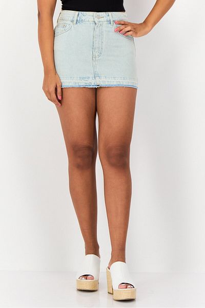 Don't Call Me Jennyfer Women Bodycon Low Waist Washed Denim Mini Skirt, Light Blue