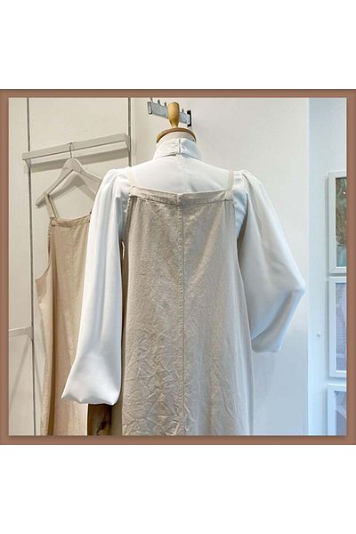 Faya Boutique Κρεμ λεπτή λουράκι γκαμπαρντίνας με λεπτομέρεια γιλέκο