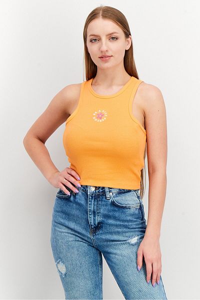 Sinsay Women Round Neck Sleeveless Embroidered Tank Top, Orange