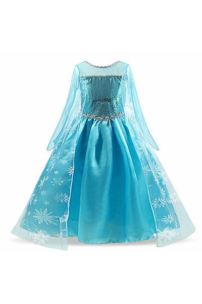 OEM Rochita Elsa cu trena si coronita, albastra, 4-5 ani, 110cm