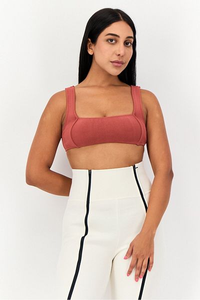 BOUND by Bond-Eye Women Square Neck Sleeveless Solid Brando Crop Top, Sienna Brown